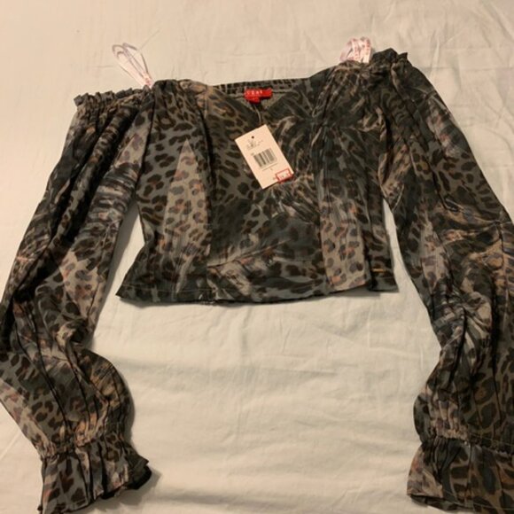 Guess Factory Sharlene Leopard Jacquard Sheer Top - Picture 5 of 7